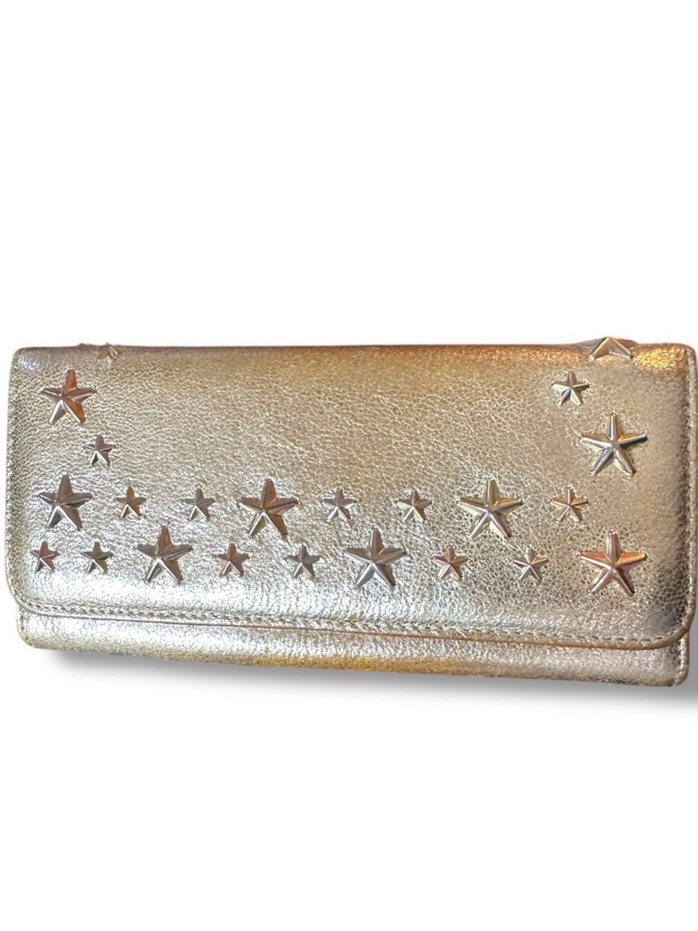 Jimmy Choo Metallic Gold Leather Silver Star-Studded Wallet - EUC
